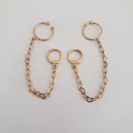 Argola corrente corações e piercing fake
